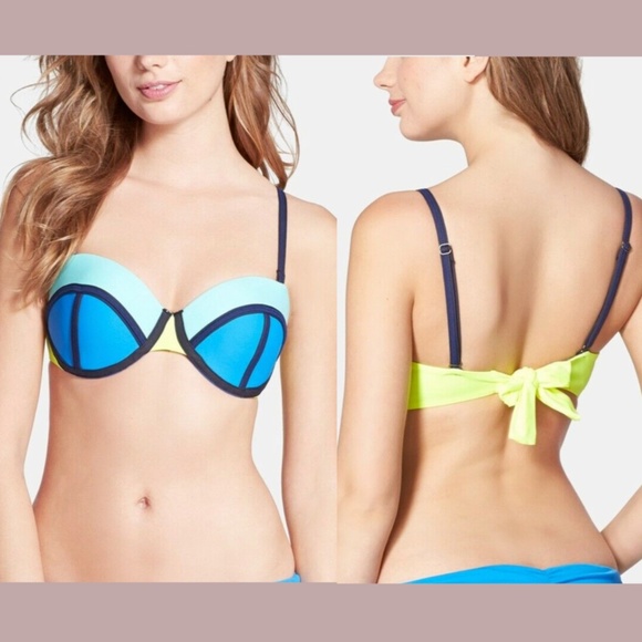 Maaji [ Medium ] Blue Rubik Colorblock Bandeau‎ Bikini Top - Picture 1 of 12